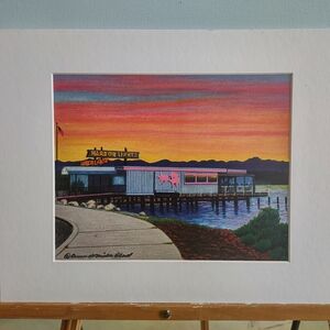 11x14 Signed Anne deMille Flood Colored Pencil Matted Print Harbor Lights